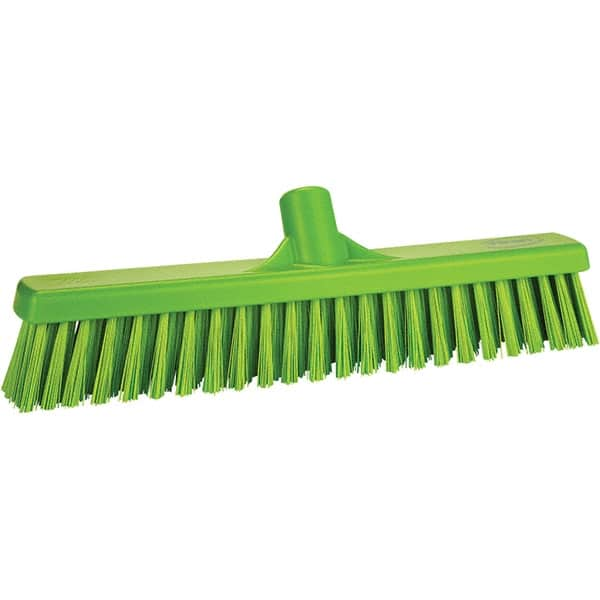 Vikan - 16" Fine Particle Polyester Push Broom - 2" Bristle Length, Plastic Block, European Threaded Handle Connection, Handle Sold Separately - Caliber Tooling