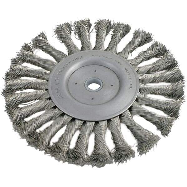 Brush Research Mfg. - 8" OD, 1/2 & 5/8" Arbor Hole, Knotted Carbon Wheel Brush - 3/4" Face Width, 1-11/16" Trim Length, 6,000 RPM - Caliber Tooling