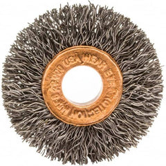 Brush Research Mfg. - 1-1/2" OD, 3/8" Arbor Hole, Crimped Carbon Wheel Brush - 1/4" Face Width, 3/8" Trim Length, 20,000 RPM - Caliber Tooling