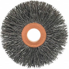 Brush Research Mfg. - 3" OD, 1/2" Arbor Hole, Crimped Carbon Wheel Brush - 5/8" Face Width, 1-1/16" Trim Length, 20,000 RPM - Caliber Tooling