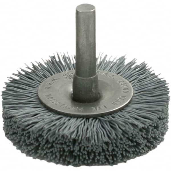 Brush Research Mfg. - 3" OD, Straight Filament Abrasive Nylon Wheel Brush - 3/8" Face Width, 13/16" Trim Length, 25,000 RPM - Caliber Tooling