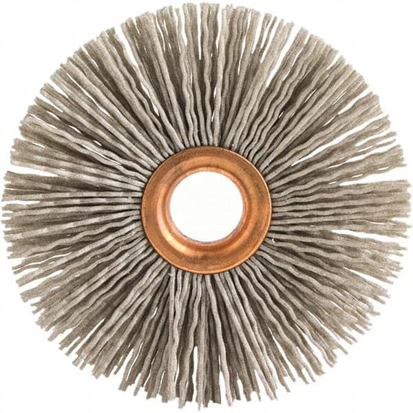 Brush Research Mfg. - 3-1/2" OD, 5/8" Arbor Hole, Crimped Abrasive Nylon Wheel Brush - 3/4" Face Width, 3/16" Trim Length, 20,000 RPM - Caliber Tooling