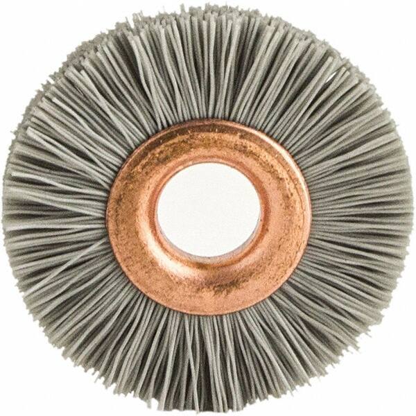 Brush Research Mfg. - 4" OD, 1/2" Arbor Hole, Crimped Abrasive Nylon Wheel Brush - 3/4" Face Width, 1-7/16" Trim Length, 20,000 RPM - Caliber Tooling