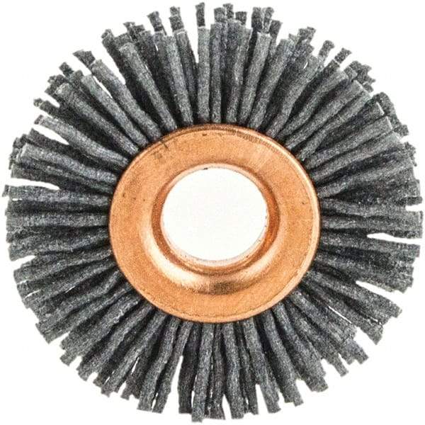 Brush Research Mfg. - 2-1/2" OD, 1/2" Arbor Hole, Crimped Abrasive Nylon Wheel Brush - 1/2" Face Width, 3/4" Trim Length, 20,000 RPM - Caliber Tooling