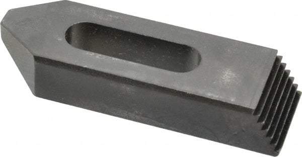 Jergens - 1/2" Stud, Low Carbon Steel, Plain Strap Clamp - 1-1/4" Travel, 4" OAL x 1-1/4" Wide x 3/4" High, Black Oxide Finish, Tapered Nose - Caliber Tooling