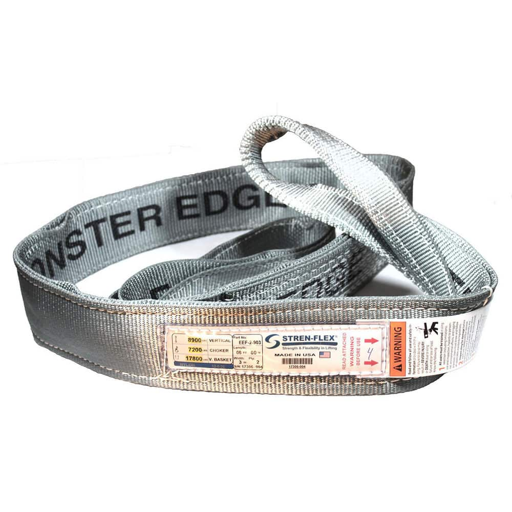 Slings & Tiedowns (Load-Rated); Sling Type: Eye & Eye; Length (Feet): 8; Vertical Capacity (Lb.): 11500; Choker Capacity (Lb.): 9200; Width (Inch): 4; Basket Capacity (Lb.): 23000; Eye Type: Twisted Eye; Sling Material: Nylon; Sling Width: 4 in; Eye Lengt