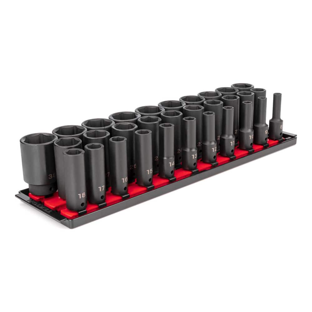 Socket Sets; Set Type: Deep; Drive Size: 1/2 in; Maximum Socket Depth (Decimal Inch): 3.0; Minimum Socket Depth (Decimal Inch): 3.0; Number Of Pieces: 31; Number Of Points: 6; Finish Coating: Manganese Phosphate