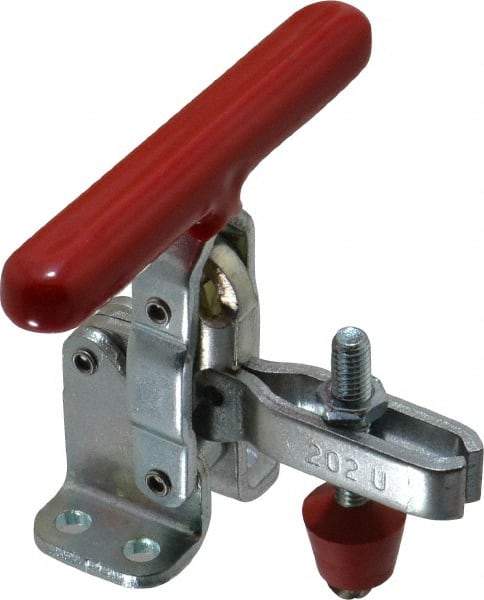 De-Sta-Co - 200 Lb Holding Capacity, Vertical Handle, Manual Hold Down Toggle Clamp - 65° Handle Movement, 105° Bar Opening, U-Bar, Flanged Base, Electro-Plated Zinc, Carbon Steel - Caliber Tooling