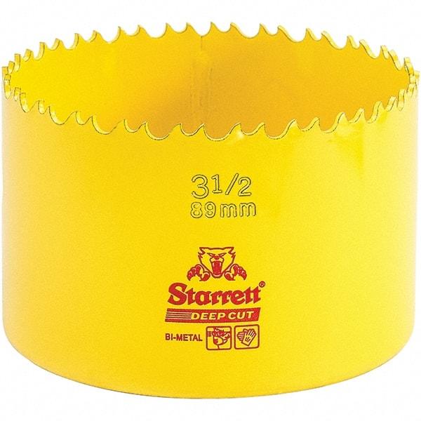 Starrett - 3-1/2" Diam, 2" Cutting Depth, Hole Saw - High Speed Steel Saw, Toothed Edge - Caliber Tooling