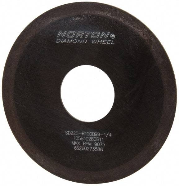 Norton - 4" Diam x 1-1/4" Hole x 1/16" Thick, 220 Grit Surface Grinding Wheel - Diamond, Type 1A1, Very Fine Grade, Resinoid Bond - Caliber Tooling