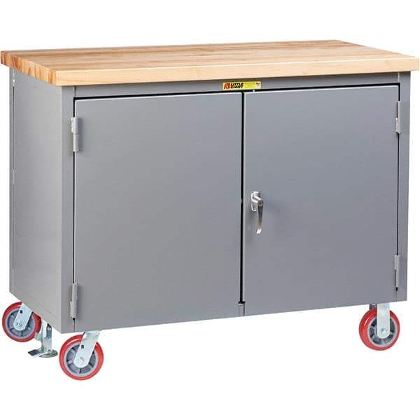 Little Giant - 3,000 Lb Capacity, 2 Shelf, 2 Door Mobile Workbench Cabinet - 72" Wide x 30" Deep x 38-3/4" High, Steel, Gray - Caliber Tooling