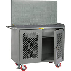 Little Giant - 3,600 Lb Capacity, 2 Shelf, 1 Drawer, 2 Door Mobile Bench Cabinet with Pegboard Panel - 53" Wide x 24" Deep x 43" High, Steel, Gray - Caliber Tooling