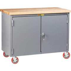 Little Giant - 3,000 Lb Capacity, 2 Shelf, 2 Door Mobile Workbench Cabinet - 48" Wide x 30" Deep x 38-3/4" High, Steel, Gray - Caliber Tooling