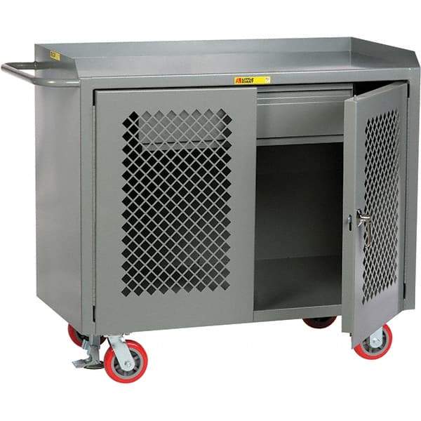 Little Giant - 3,600 Lb Capacity, 2 Shelf, 1 Drawer, 2 Door Mobile Cabinet Bench - 41" Wide x 24" Deep x 43" High, Steel, Gray - Caliber Tooling