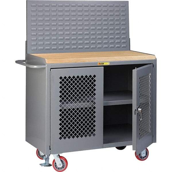 Little Giant - 3,600 Lb Capacity, 3 Shelf, 2 Door Mobile Bench Cabinet with Louvered Panel - 41" Wide x 24" Deep x 43" High, Steel, Gray - Caliber Tooling