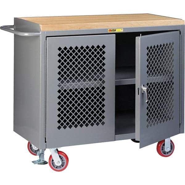 Little Giant - 3,600 Lb Capacity, 3 Shelf, 2 Door Mobile Cabinet Bench - 41" Wide x 24" Deep x 43" High, Steel, Gray - Caliber Tooling