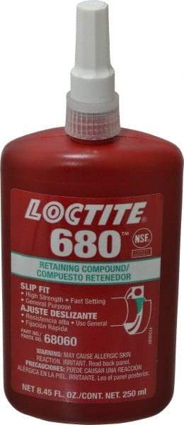 Loctite - 250 mL Bottle, Green, High Strength Liquid Retaining Compound - Series 680, 24 hr Full Cure Time, Hand Tool Removal - Caliber Tooling