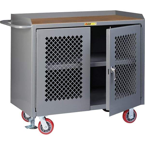 Little Giant - 3,600 Lb Capacity, 3 Shelf, 2 Door Mobile Cabinet Bench - 41" Wide x 24" Deep x 43" High, Steel, Gray - Caliber Tooling