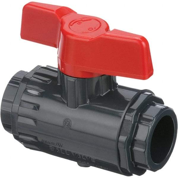 Asahi/America - 1-1/2" Pipe, Standard Port, PVC Ball Valve - Inline - Two Way Flow, Socket Ends, Tee Handle, 150 WOG - Caliber Tooling