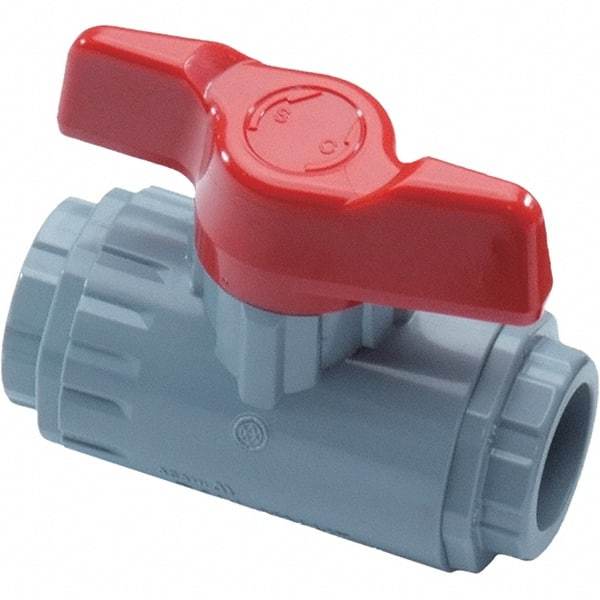 Asahi/America - 1" Pipe, Standard Port, PVC Ball Valve - Inline - Two Way Flow, Threaded Ends, Tee Handle, 150 WOG - Caliber Tooling