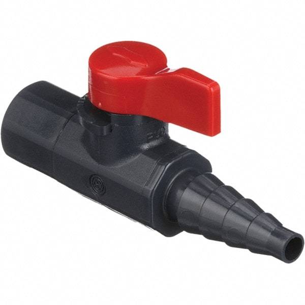 Asahi/America - 1/4" Pipe, Full Port, PVC Ball Valve - 1 Piece, FNPT X Barb Ends, Tee Handle, 150 WOG - Caliber Tooling