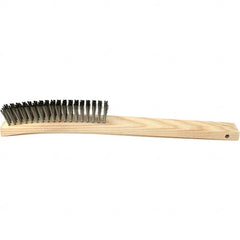 Brush Research Mfg. - 4 Rows x 19 Columns Stainless Steel Scratch Brush - 5-3/4" Brush Length, 14" OAL, 1 Trim Length, Wood Curved Back Handle - Caliber Tooling