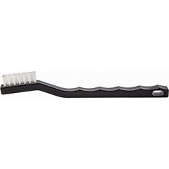 Brush Research Mfg. - 4 Rows x 7 Columns Nylon Scratch Brush - 1/2" Brush Length, 7-1/4" OAL, 1/2 Trim Length, Wood Curved Back Handle - Caliber Tooling