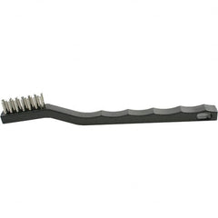 Brush Research Mfg. - 2 Rows x 7 Columns Stainless Steel Scratch Brush - 1/2" Brush Length, 7-1/4" OAL, 1/2 Trim Length, Wood Curved Back Handle - Caliber Tooling