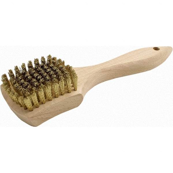 Brush Research Mfg. - 9 Rows x 10 Columns Brass Scratch Brush - 3" Brush Length, 8.87" OAL, 5/8 Trim Length, Wood Straight Back Handle - Caliber Tooling