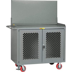 Little Giant - 3,600 Lb Capacity, 2 Shelf, 2 Door Mobile Bench Cabinet with Pegboard Panel - 53" Wide x 24" Deep x 43" High, Steel, Gray - Caliber Tooling