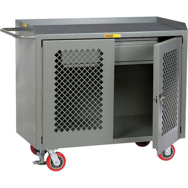 Little Giant - 3,600 Lb Capacity, 2 Shelf, 1 Drawer, 2 Door Mobile Cabinet Bench - 41" Wide x 24" Deep x 43" High, Steel, Gray - Caliber Tooling