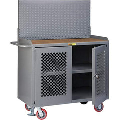 Little Giant - 3,600 Lb Capacity, 3 Shelf, 2 Door Mobile Bench Cabinet with Pegboard Panel - 41" Wide x 24" Deep x 43" High, Steel, Gray - Caliber Tooling