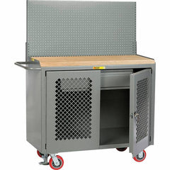 Little Giant - 3,600 Lb Capacity, 2 Shelf, 1 Drawer, 2 Door Mobile Bench Cabinet with Pegboard Panel - 53" Wide x 24" Deep x 43" High, Steel, Gray - Caliber Tooling