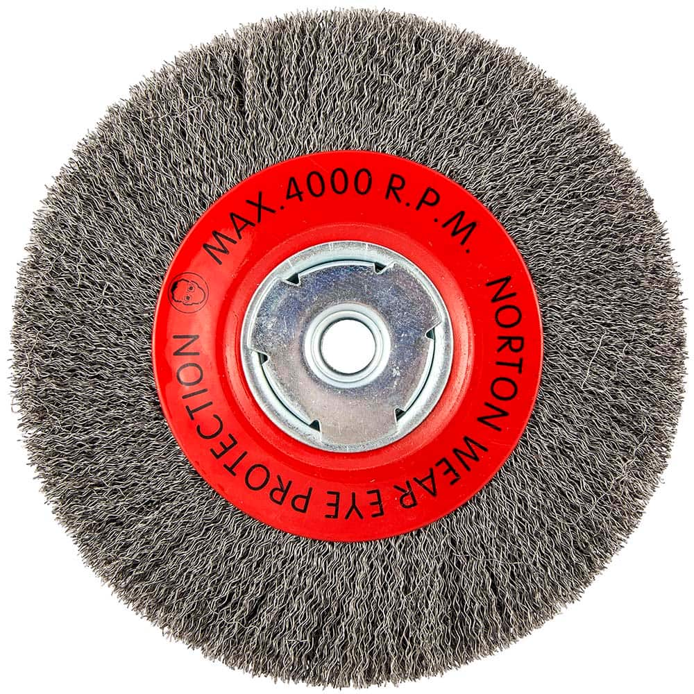 Norton - 8" OD, 5/8" Arbor Hole, Crimped Carbon Wheel Brush - Caliber Tooling