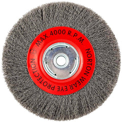 Norton - 8" OD, 5/8" Arbor Hole, Crimped Carbon Wheel Brush - Caliber Tooling