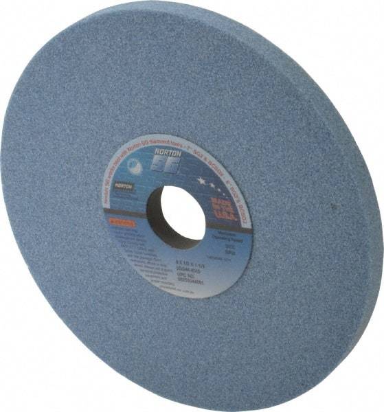 Norton - 8" Diam x 1-1/4" Hole x 1/2" Thick, K Hardness, 46 Grit Surface Grinding Wheel - Ceramic, Type 1, Coarse Grade, 3,600 Max RPM, Vitrified Bond, No Recess - Caliber Tooling