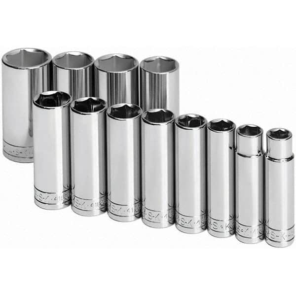 SK - 1/2" Drive Deep Socket Set - 1/2 to 1-1/4", Inch Measurement Standard - Caliber Tooling