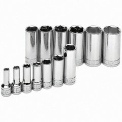 SK - 3/8" Drive Deep Socket Set - 1/4 to 1", Inch Measurement Standard - Caliber Tooling