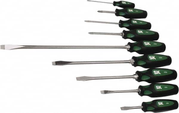 SK - 9 Piece Phillips & Slotted Screwdriver Set - Bit Sizes: Philips #0 to #2 - Caliber Tooling