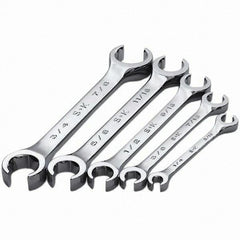 SK - 5 Piece, 1/4 x 5/16 to 3/4 x 7/8", Flare Nut Wrench Set - Inch System of Measurement, Chrome Finish - Caliber Tooling