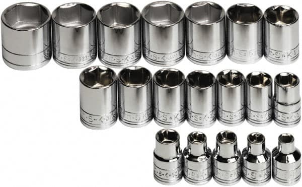 SK - 19 Piece 3/8" Drive Standard Socket Set - 6 Points, 6 to 24mm, Metric Measurement Standard - Caliber Tooling