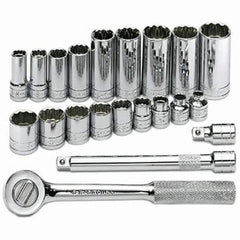 SK - 3/8" Drive Standard Deep Socket Set - 1/4 to 7/8", Inch Measurement Standard - Caliber Tooling