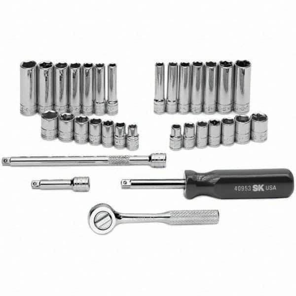 SK - 1/4" Drive Standard Deep Socket Set - 1/4 to 1/2", 6 to 12mm, Inch/Metric Measurement Standard - Caliber Tooling