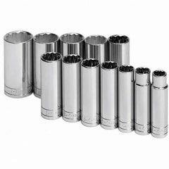 SK - 1/2" Drive Deep Socket Set - 1/2 to 1-1/4", Inch Measurement Standard - Caliber Tooling