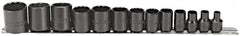 Proto - 13 Piece 3/8" Drive Socket Set - 12 Points, 1/4" to 1" Range, Inch Measurement Standard - Caliber Tooling