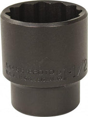 Proto - 1-1/2", 1/2" Drive, Standard Hand Socket - 12 Points, 2-1/4" OAL, Alloy Steel, Black Finish - Caliber Tooling