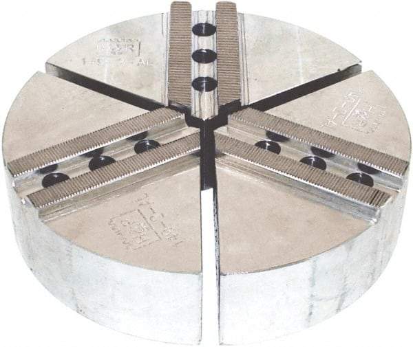 H & R Manufacturing - 18" & Up Chuck Capacity, 1.5mm x 60° Serrated Attachment, Round Soft Lathe Chuck Jaw - Aluminum, 1.69" Btw Mount Hole Ctrs, 18" Wide x 3" High, 0.866" Groove, 20mm Fastener - Caliber Tooling