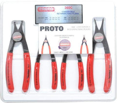 Proto - 4 Piece, 3/8 to 2" Bore, 1/4 to 2" Shaft, Convertible Retaining Ring Pliers Set - 0.038 to 0.07" Tip Diam Range - Caliber Tooling