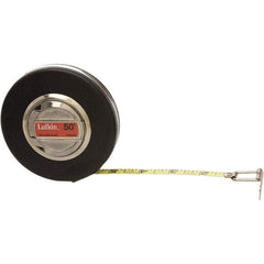 Lufkin - 50' x 3/8" Yellow Steel Blade Tape Measure - 1/8" Graduation, Brown Steel Case - Caliber Tooling