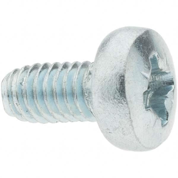 M4x0.7 Coarse 8mm Long Pozi Thread Cutting Screw 12L14 Steel, Pan Head, Self Drilling Point, Zinc-Plated